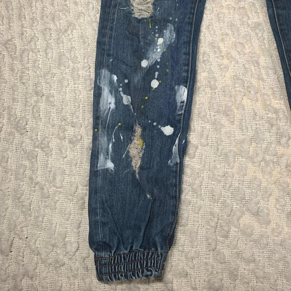 HARDLY EVER JEANS‎ JOGGERS SIZE 30 PAINT DISTRESSED STRAIGHT LEG